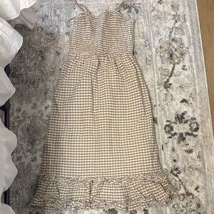 Adorable Tan Checkered Kids Dress